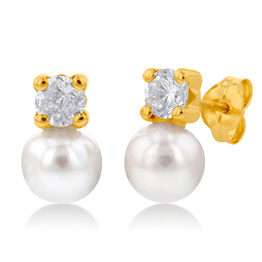 Pearl Diamond Stud Earrings | 14k Solid Yellow Gold – EDGE of EMBER