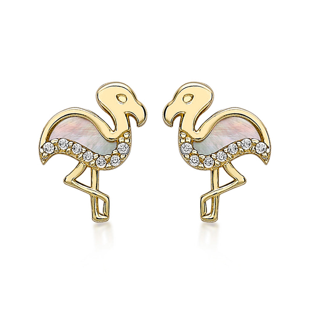 9ct Yellow Gold Mother of Pearl Flamingo Studs