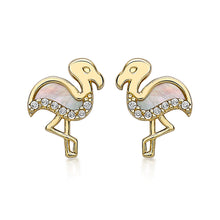 Load image into Gallery viewer, 9ct Yellow Gold Mother of Pearl Flamingo Studs