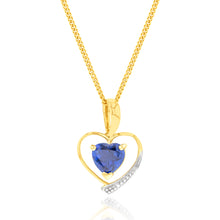 Load image into Gallery viewer, 9ct Yellow Gold Created Sapphire Heart Pendant