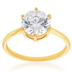 Cubic Zirconia 6 Claw Solitaire Ring in 9ct Yellow Gold