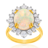 18ct Yellow Gold 3.17ct Natural White Oval Opand and 1.30ct Diamond Ring