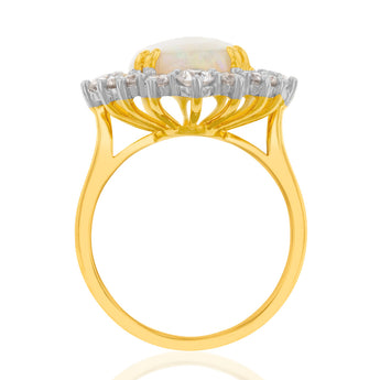 18ct Yellow Gold 3.17ct Natural White Oval Opand and 1.30ct Diamond Ring