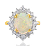 18ct Yellow Gold 3.17ct Natural White Oval Opand and 1.30ct Diamond Ring