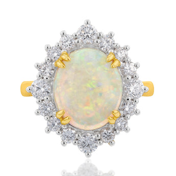 18ct Yellow Gold 3.17ct Natural White Oval Opand and 1.30ct Diamond Ring