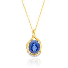 Load image into Gallery viewer, 9ct Yellow Gold Created Ceylon Sapphire and Diamond Pendant on Chain