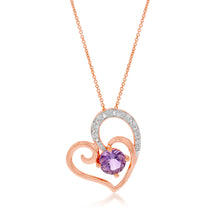 Load image into Gallery viewer, 9ct Rose Amethyst and Diamond Heart Pendant on 45cm Chain