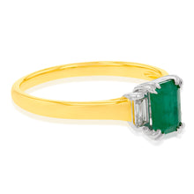 Load image into Gallery viewer, 9ct Yellow Gold Natural Emerald and Diamond Emerald Cut and Baguette Ring