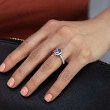 Load image into Gallery viewer, 9ct White Gold Tanzanite and Diamond Oval Halo Ring