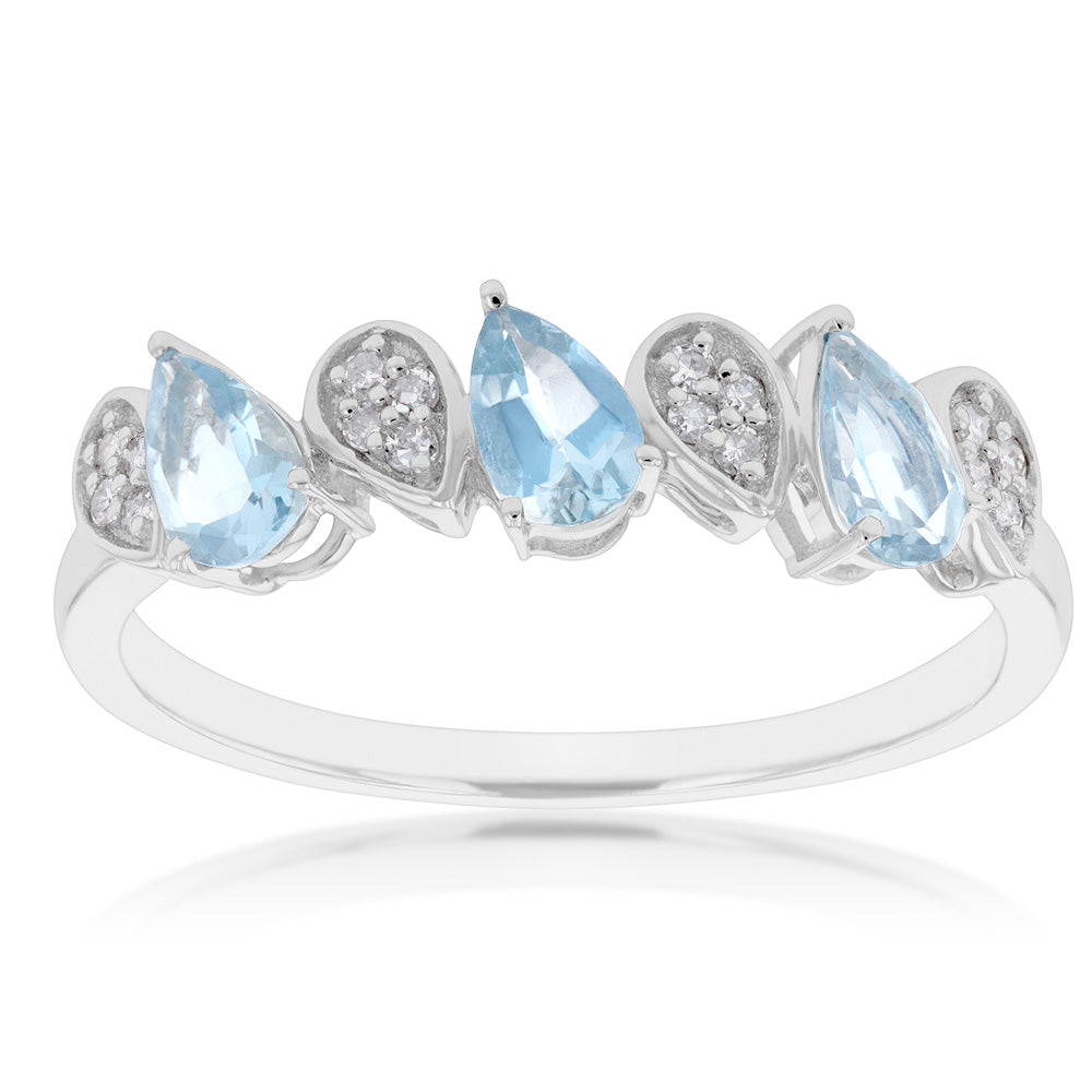 14ct White Gold 0.63ct Aquamarine and Diamond Pearl Fancy Ring