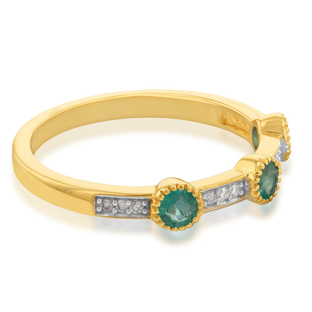 14ct Yellow Gold 0.42ct Natural Emerald and Diamond Fancy Channel Ring