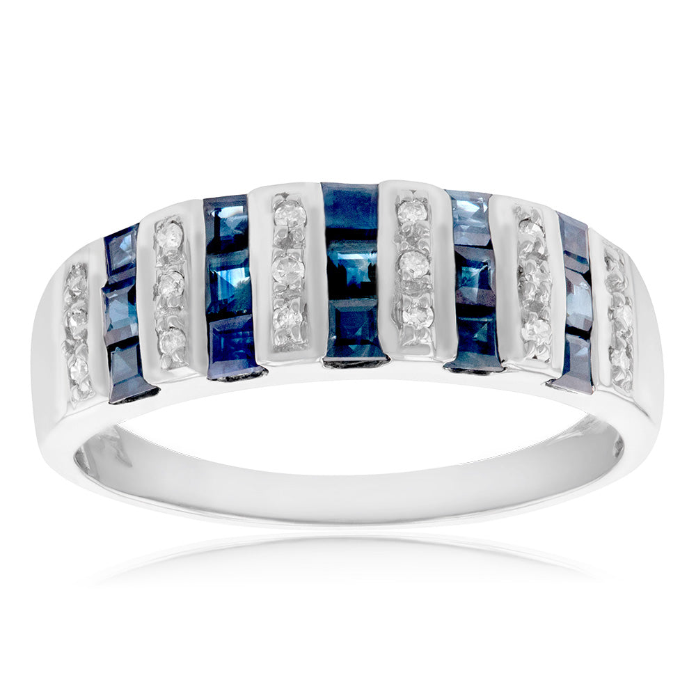 14ct White Gold 1.05ct Natural Sapphire and Diamond Ring