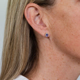 9ct Yellow Gold 0.90ct Tanzanite and 0.15 Carat Diamond Pear Halo Stud Earrings