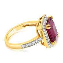 Load image into Gallery viewer, 9ct Yellow Gold Approx. 5.00ct Natural Enhanced Ruby and Diamond Emerald Cut Ring