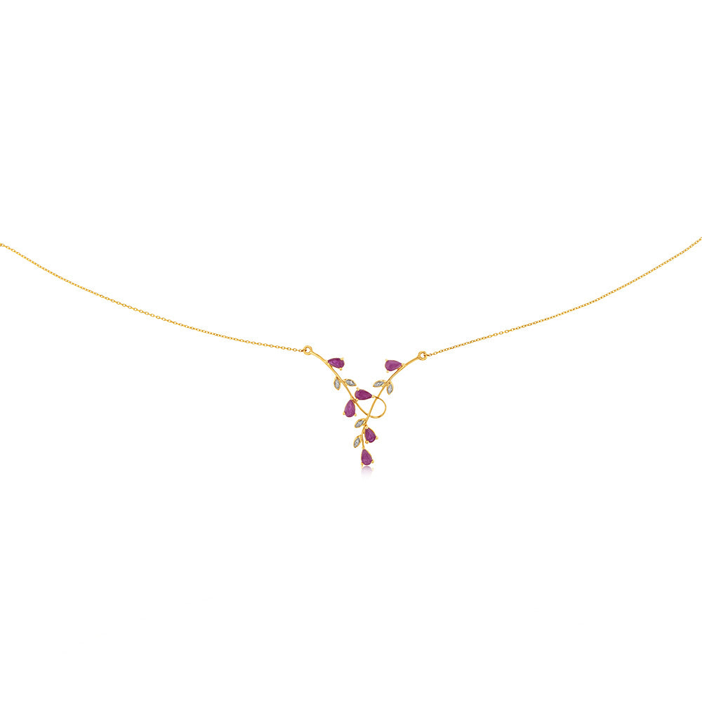 9ct Yellow Gold 0.30ct Natural Ruby and Diamond Fancy Necklet on 45cm Chain