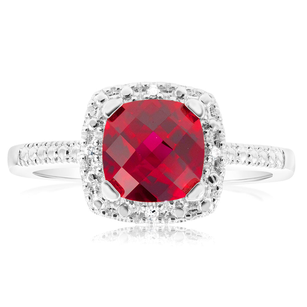 Silver Rube Rings Created Ruby and Diamond Ring in Sterling Silver– Shiels Jewellers