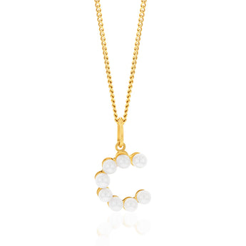 9ct Yellow Gold Fresh Water Pearl Mini Initial "C" Pendant
