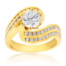 Load image into Gallery viewer, 9ct Yellow Gold 2 Row Cubic Zirconia Twist Solitaire Ring