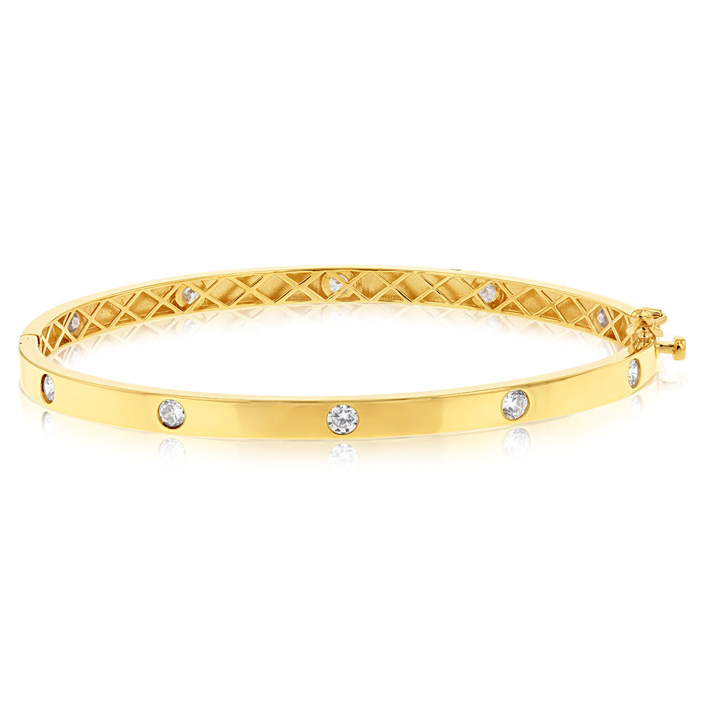 9ct Yellow Gold Double Sided Cubic Zirconia On Hinged Bangle
