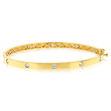Load image into Gallery viewer, 9ct Yellow Gold Double Sided Cubic Zirconia On Hinged Bangle