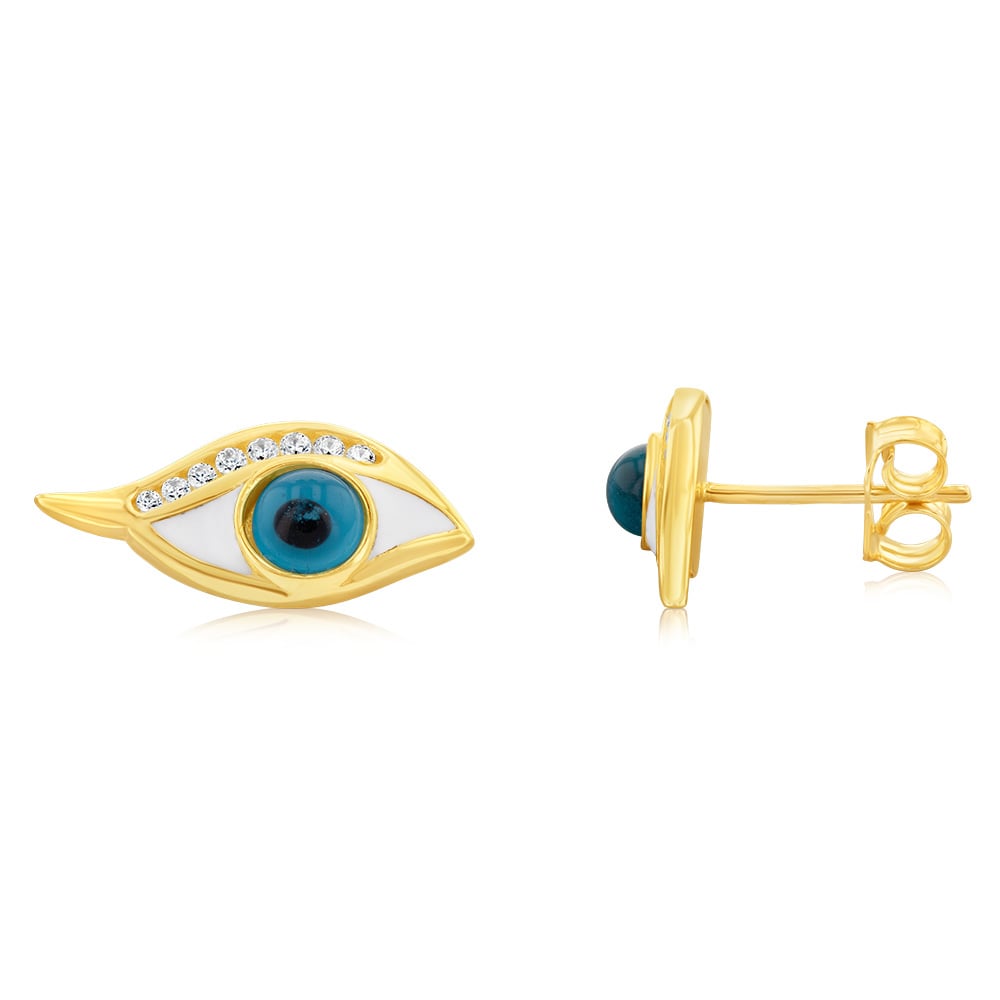 9ct Yellow Gold Cubic Zirconia Evil Eye Stud Earrings – Shiels