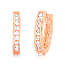 Load image into Gallery viewer, 9ct Rose Gold Cubic Zirconia On 8mm Hoop Earrings