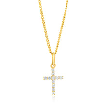 Load image into Gallery viewer, 9ct Yellow Gold Cubic Zirconia Cross Pendant