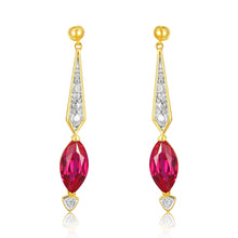 Load image into Gallery viewer, 9ct Yellow And White Gold Created Ruby And Diamond Drop Earrings