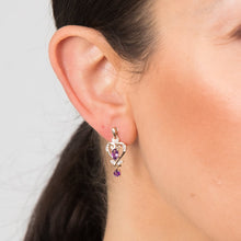 Load image into Gallery viewer, 9ct Yellow Gold Amethyst And Diamond Drop Earrings
