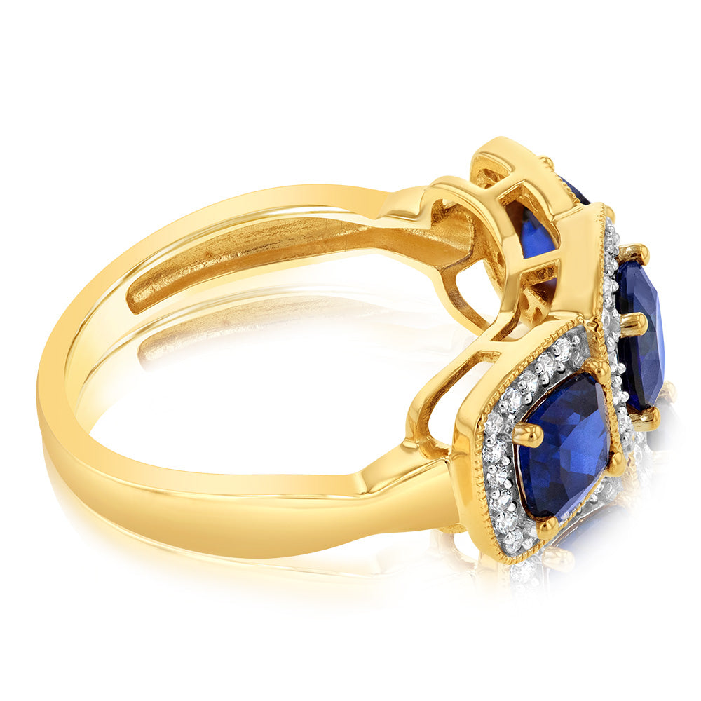 9ct Yellow Gold Cubic Zirconia And Created Blue Sapphire Ring
