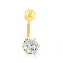 Load image into Gallery viewer, 9ct Yellow Gold 6mm Round Cubic Zirconia 6 Claw Belly Bar