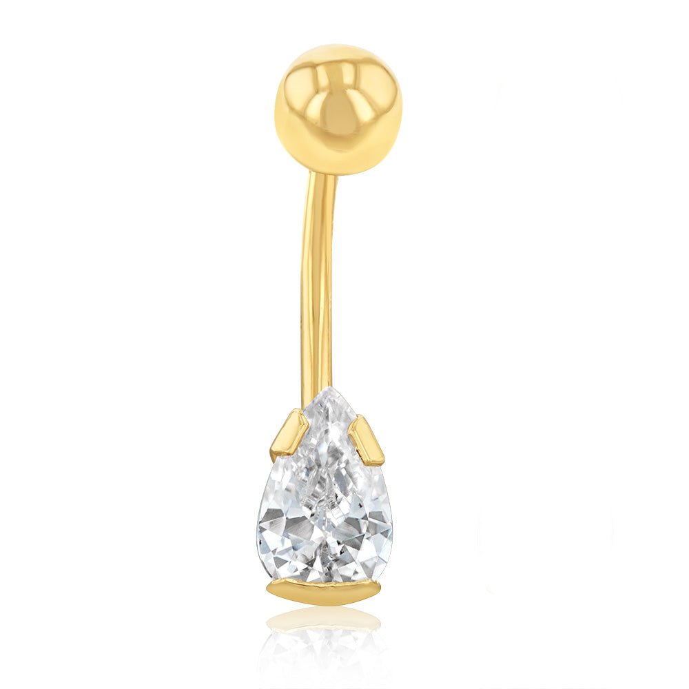 9ct Yellow Gold 8X5mm Pear Shaped Belly Bar
