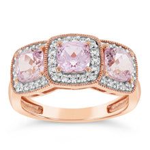 Load image into Gallery viewer, 9ct Rose Gold Trilogy Cubic Zirconia And Created Morganite Ring