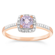 Load image into Gallery viewer, 9ct Rose Gold Created Morganite And Diamond Cushion Ring