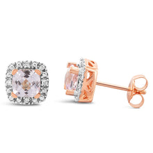 Load image into Gallery viewer, 9ct Rose Gold Created Morganite And Diamond Square Earrings