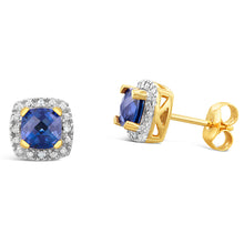 Load image into Gallery viewer, 9ct Yellow Gold Diamond And Blue Sapphire Stud Earrings