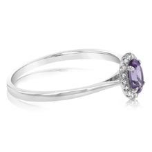 Load image into Gallery viewer, 9ct White Gold Created Oval Alexandrite &amp; Diamond Halo Ring