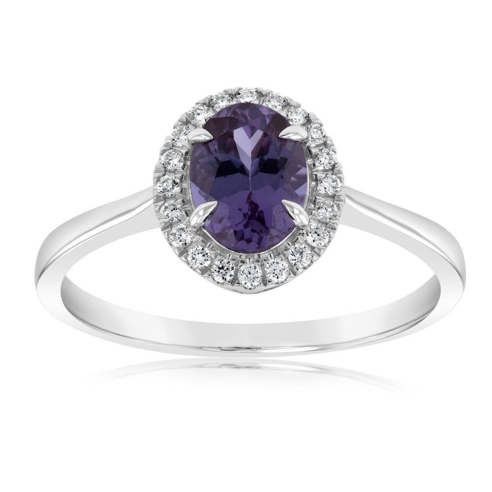 9ct White Gold Created Oval Alexandrite And Diamond Ring