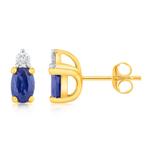 Load image into Gallery viewer, 9ct Yellow Gold Diamond And Created Sapphire Stud Earrings