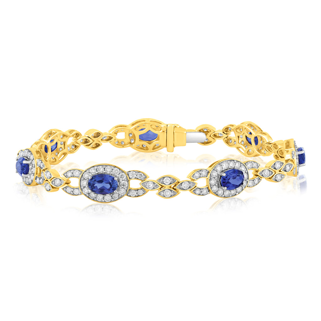 9ct Yellow Gold Diamond And Created Sapphire 19cm Bracelet