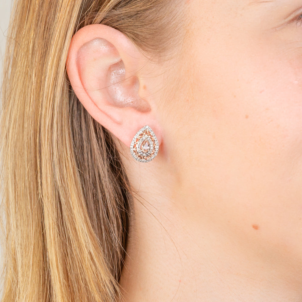 9ct Rose Gold Diamond And Morganite Stud Earrings