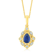 Load image into Gallery viewer, 9ct Yellow Gold Diamond And Created Sapphire Pendant With Chain