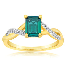 Load image into Gallery viewer, 9ct Yellow Gold Diamond And Created Emerald Ring