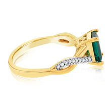 Load image into Gallery viewer, 9ct Yellow Gold Diamond And Created Emerald Ring