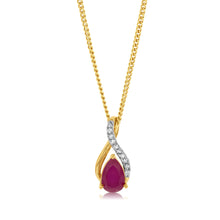 Load image into Gallery viewer, 9ct Rose Gold Diamond And Created Pear Ruby Pendant