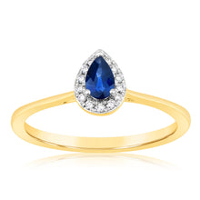 Load image into Gallery viewer, 9ct Yellow Gold Diamond And Pear Sapphire Ring