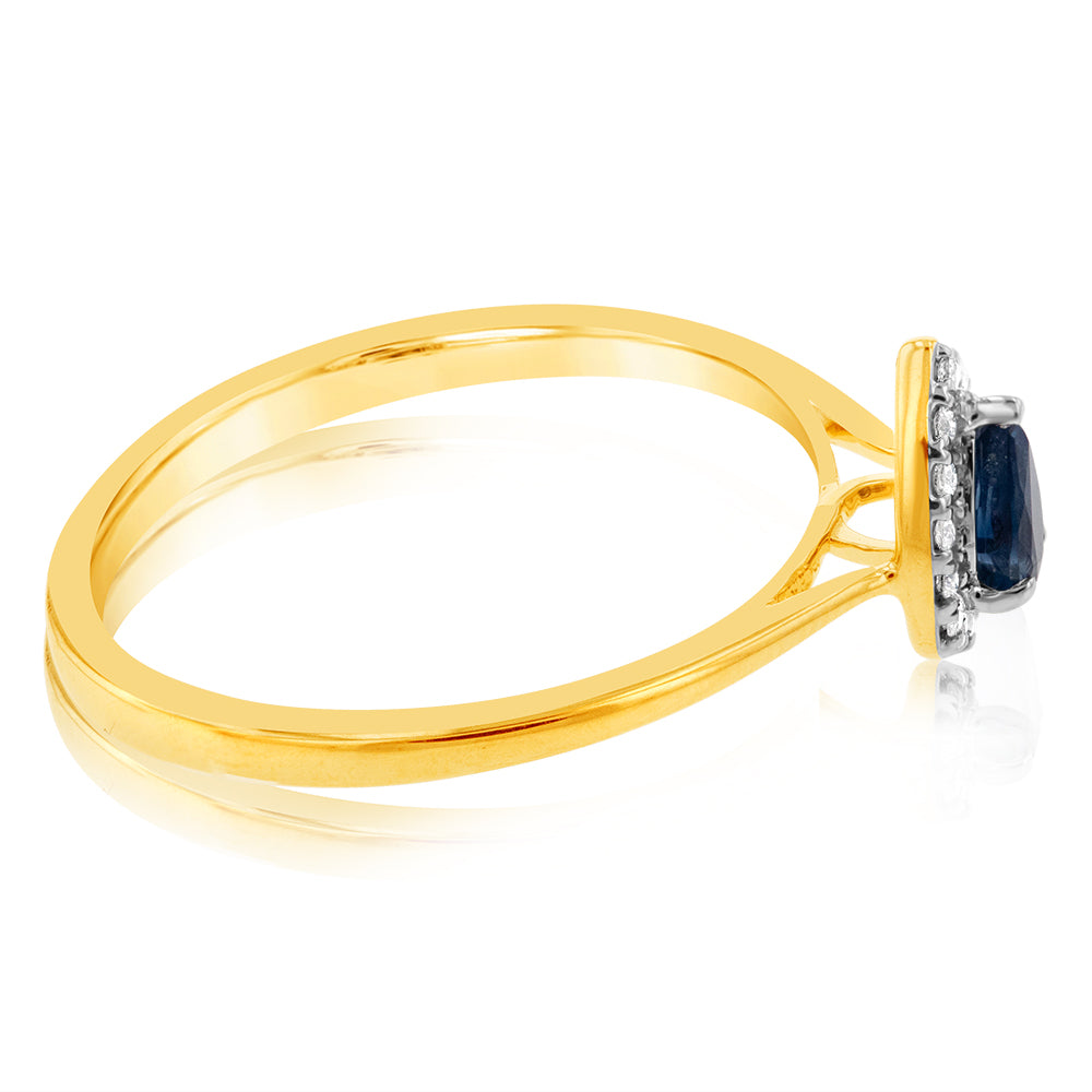 9ct Yellow Gold Diamond And Pear Sapphire Ring