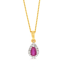 Load image into Gallery viewer, 9ct Yellow Gold Diamond And Created Pear Ruby Pendant