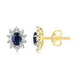 9ct Yellow Gold Diamond And Created Pear Sapphire Stud Earrings