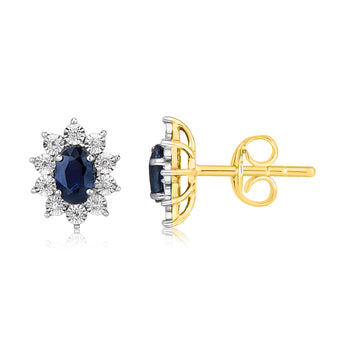 9ct Yellow Gold Diamond And Created Pear Sapphire Stud Earrings